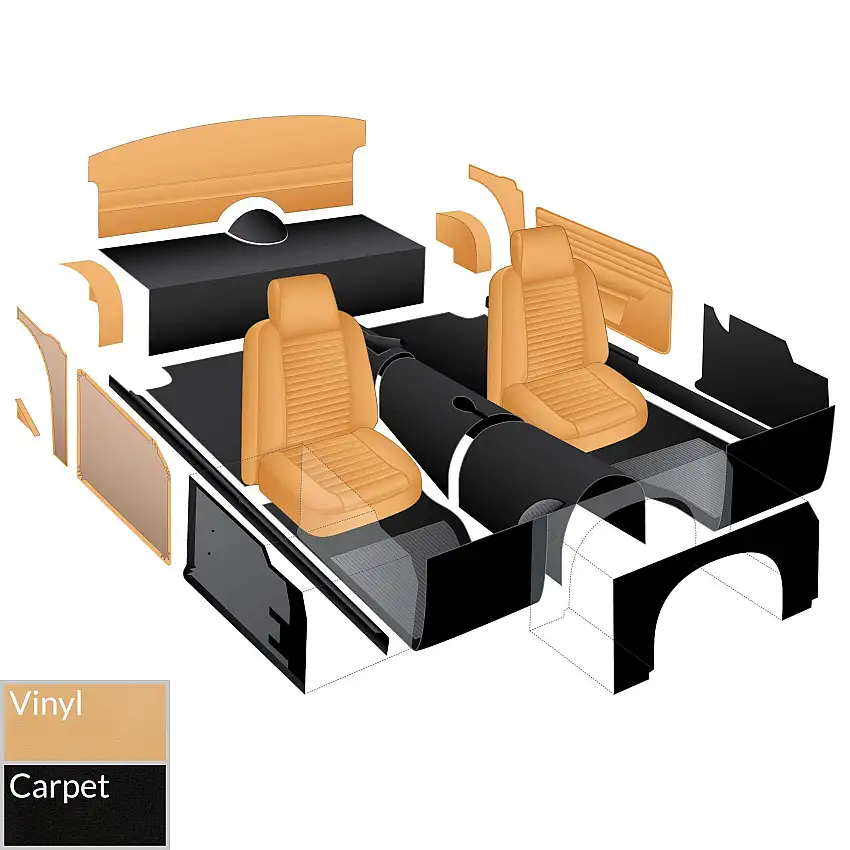 Custom Deluxe Interior Kit, Vinyl, Honey Tan, Black Carpet, TR6 1969