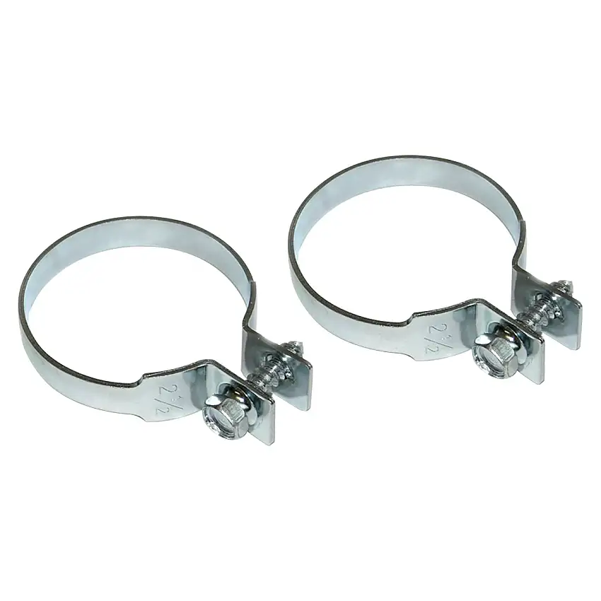 1964-77 GM Correct Tail Pipe Hanger Clamp 2-1/2" Single Bolt Silver Zinc 2pc