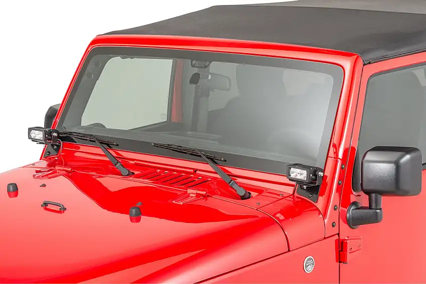 Quadratec 4" Rectangular LED Lights with Wiring Harness & Windshield Mount Brackets for 07-18 Jeep Wrangler JK, JKU 97109JKS4-