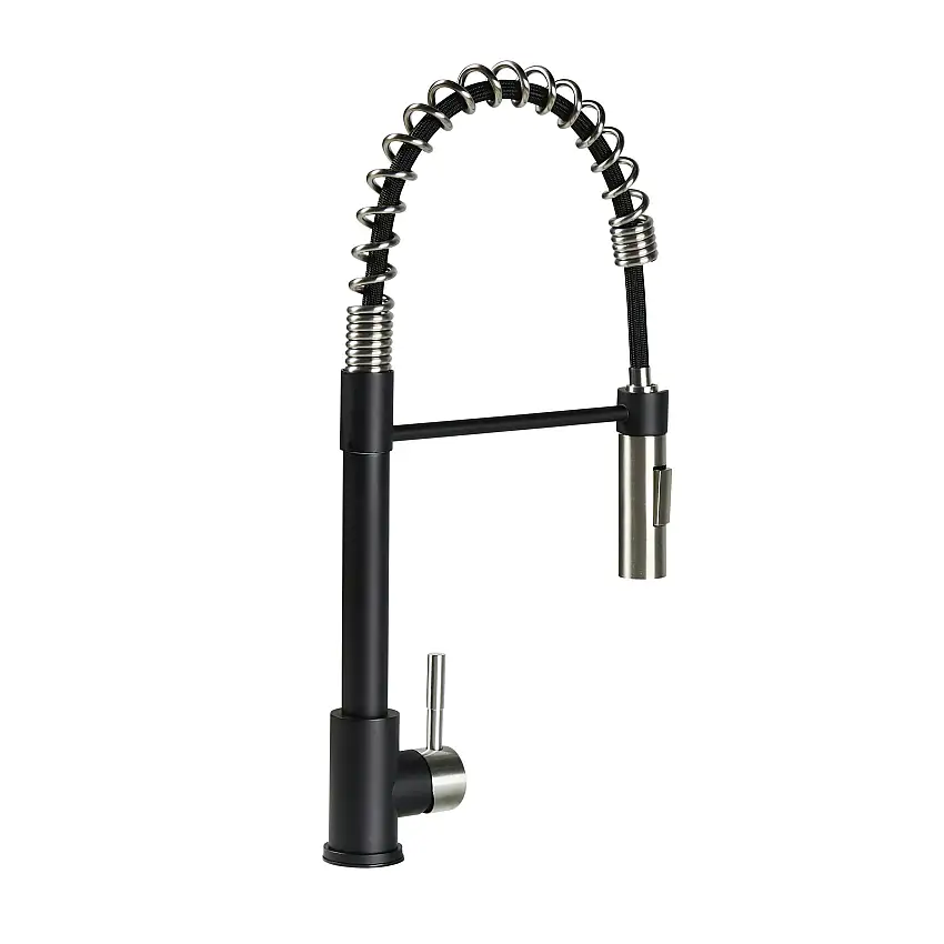 Lippert Components 2022109922 Lippert Flow Max™ Coiled Pull-Down Kitchen Faucet - Black/Stainless Steel